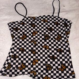 Checkered Butterfly Print Women's Top